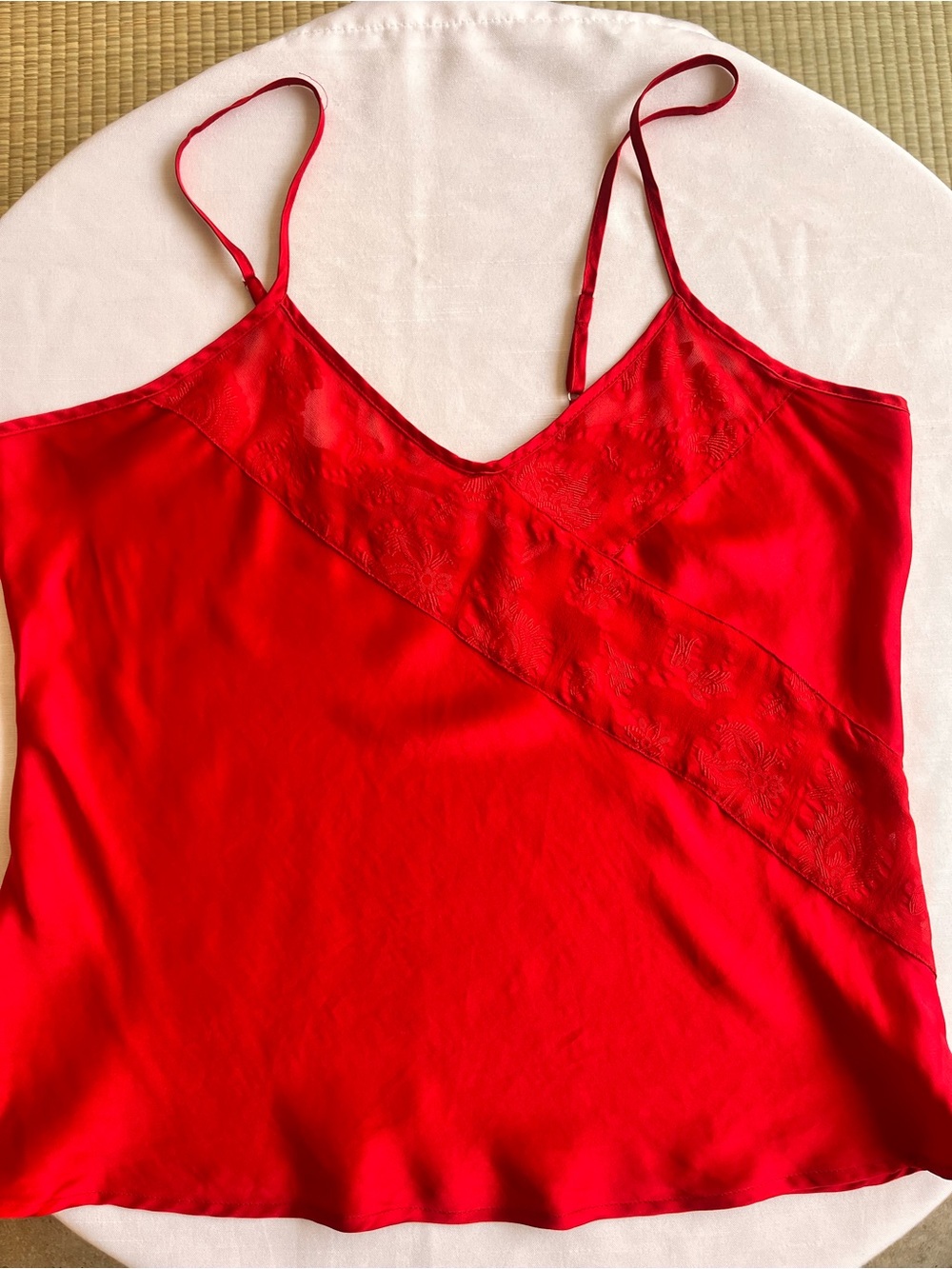 Red Silk V-Neck Camisole Top